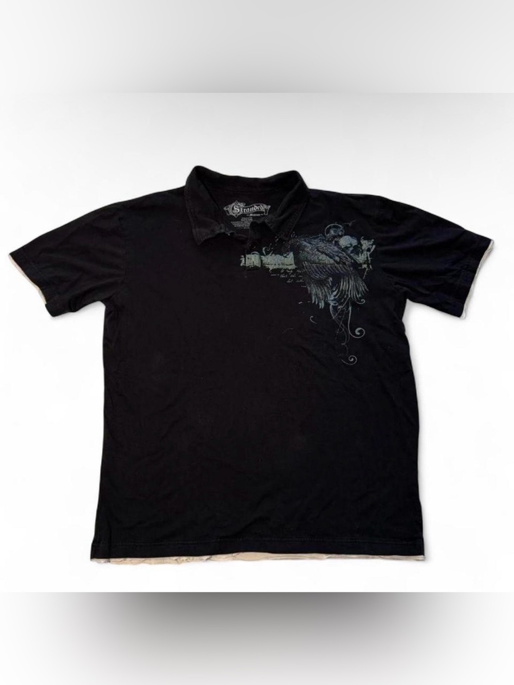 Y2K grunge Stranded black polo shirt with skull and wings design🪩